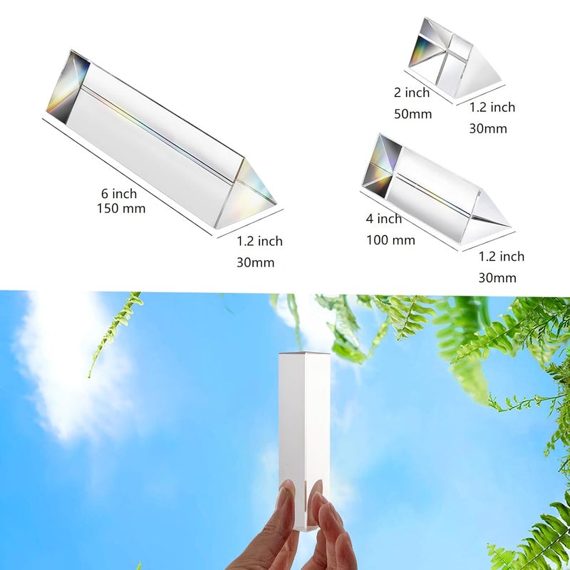 Young4us 3pc Crystal Prisms Set 2" 4" 6"Lengths Equilateral Crystal Triangular Optical Glass Prism Teaching Refracted Light Spectrum Physics Rainbow Maker Photography Props - Image 2